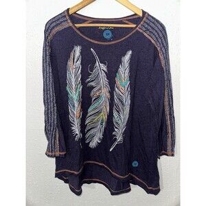 Double D Ranch Women’s Beaded & Embroidered Feathers Psalm 91:4 Long Sleeve Sz M